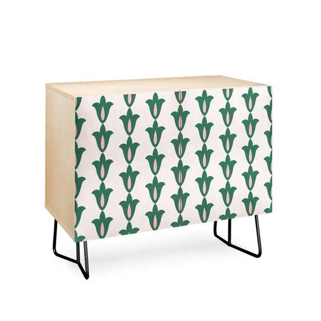 Maritza Lisa Retro Green Floral Pattern Credenza Deny Designs