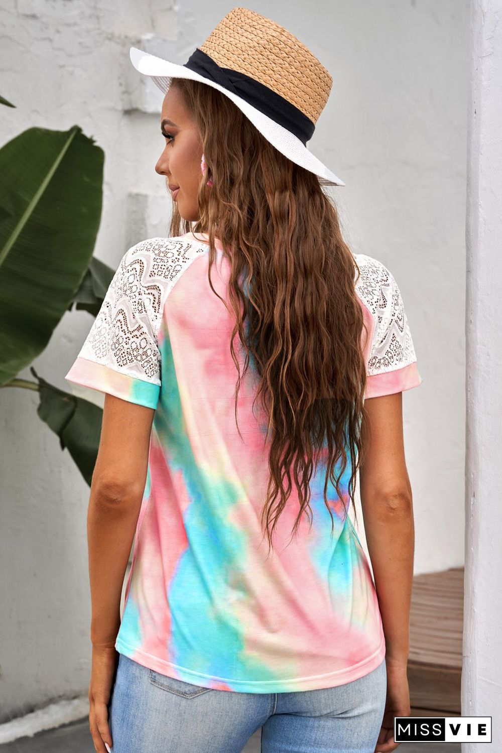 Bright Tie-dye Crochet Raglan Tee