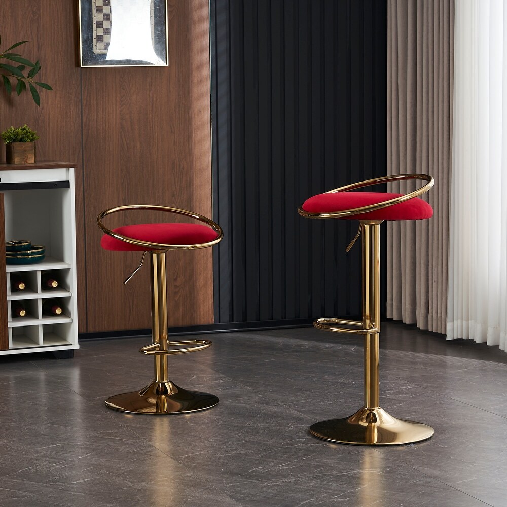 Modern Height Adjustable Velvet Padded 360 Swivel Barstool(2PCS/CTN)