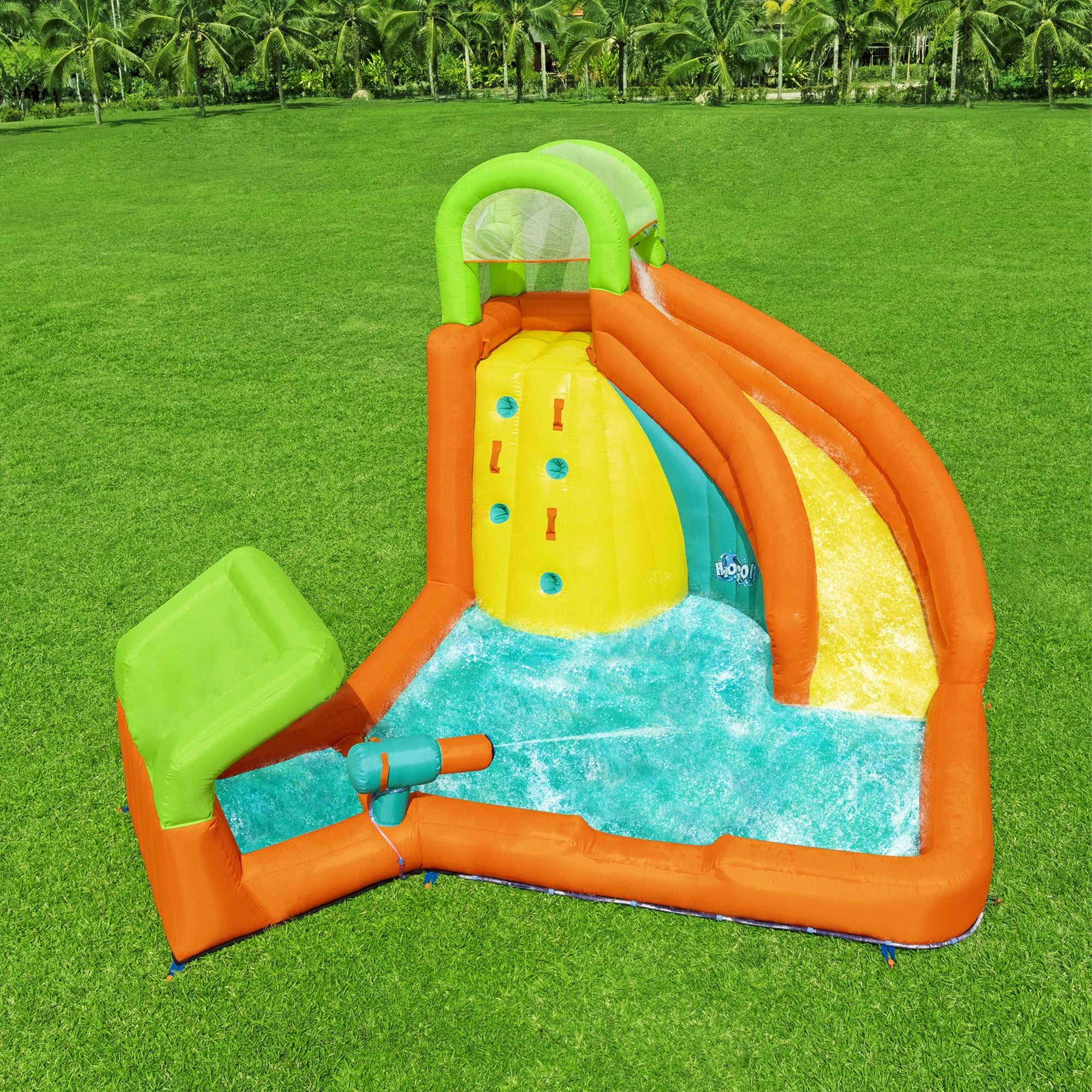 H2OGO! Canopy Cove Kids Outdoor Inflatable Mega Water Park with Water Cannon