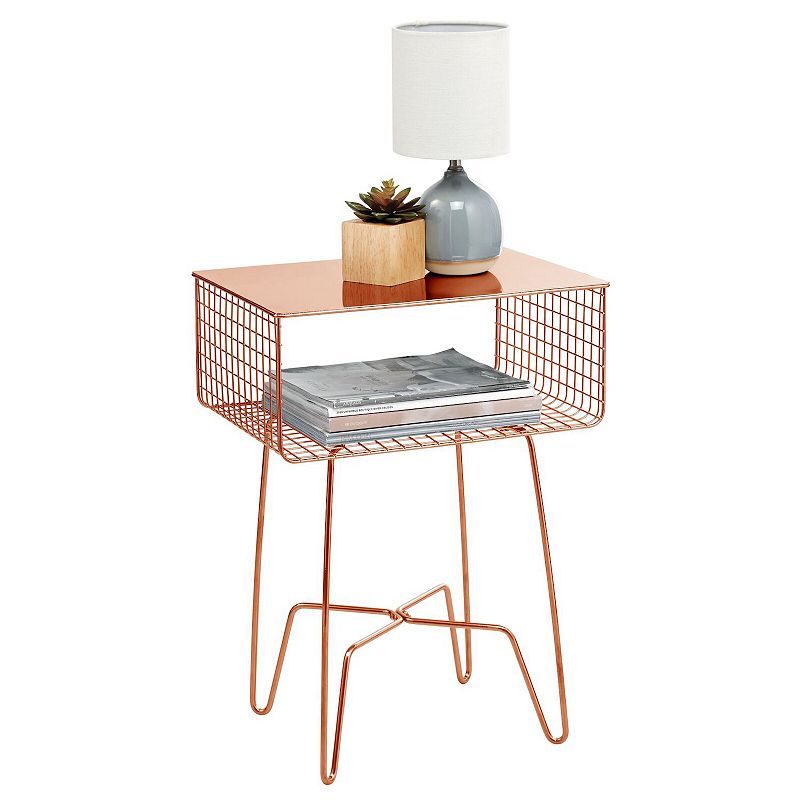 mDesign Modern Farmhouse Home Decor End Table， Metal Wire Storage Shelf