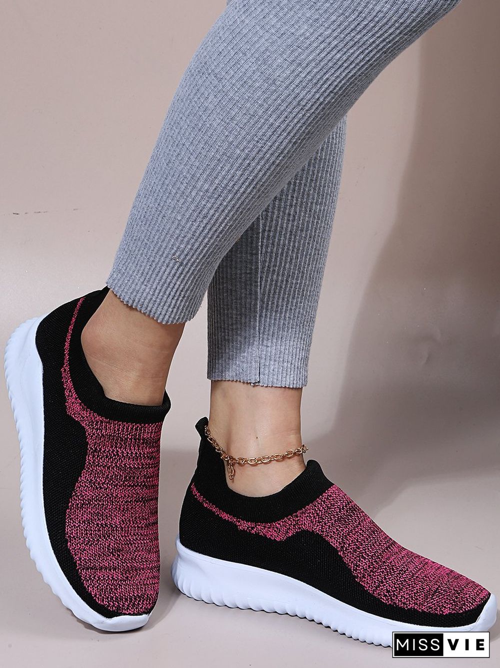 Color Block Sports All Season Daily Mother's Day Slip On Non-Slip Fly Woven Shoes EVA Sneakers for Women