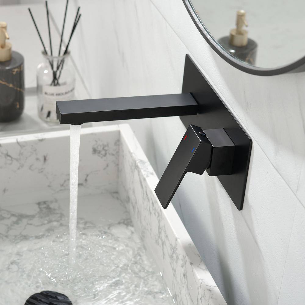 Aurora Decor ABA Double-Hole Single-Handle Bathroom Wall Mount Faucet in Matte Black (Deck plate Included) BSFHD2BNK0911