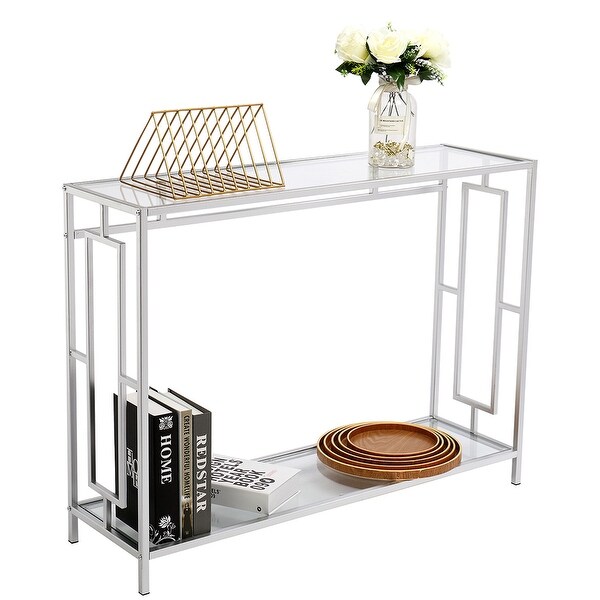 FCH Toughened Glass Panel Console Table with Steel Frame