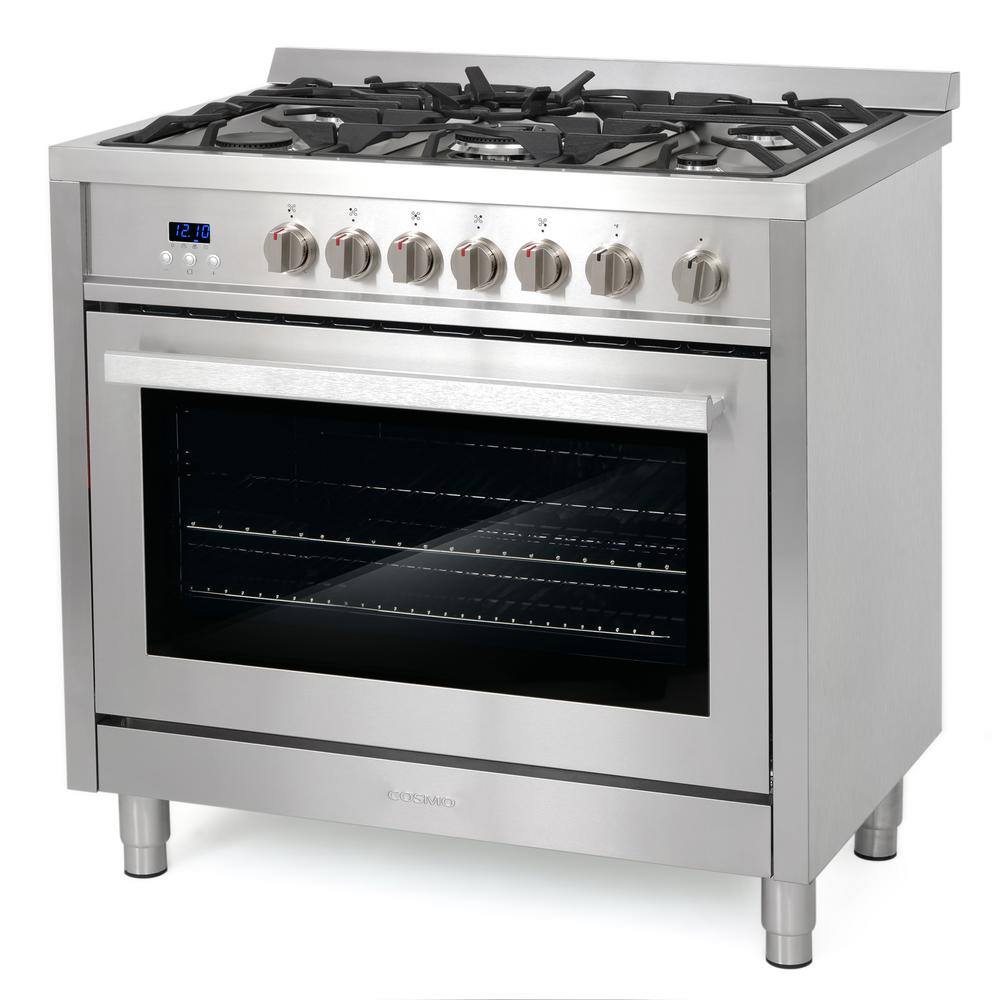 Cosmo 36 in. 3.8 cu. ft. Single Oven Gas Range with 5 Burner Cooktop and Heavy Duty Cast Iron Grates in Stainless Steel COS-965AGFC