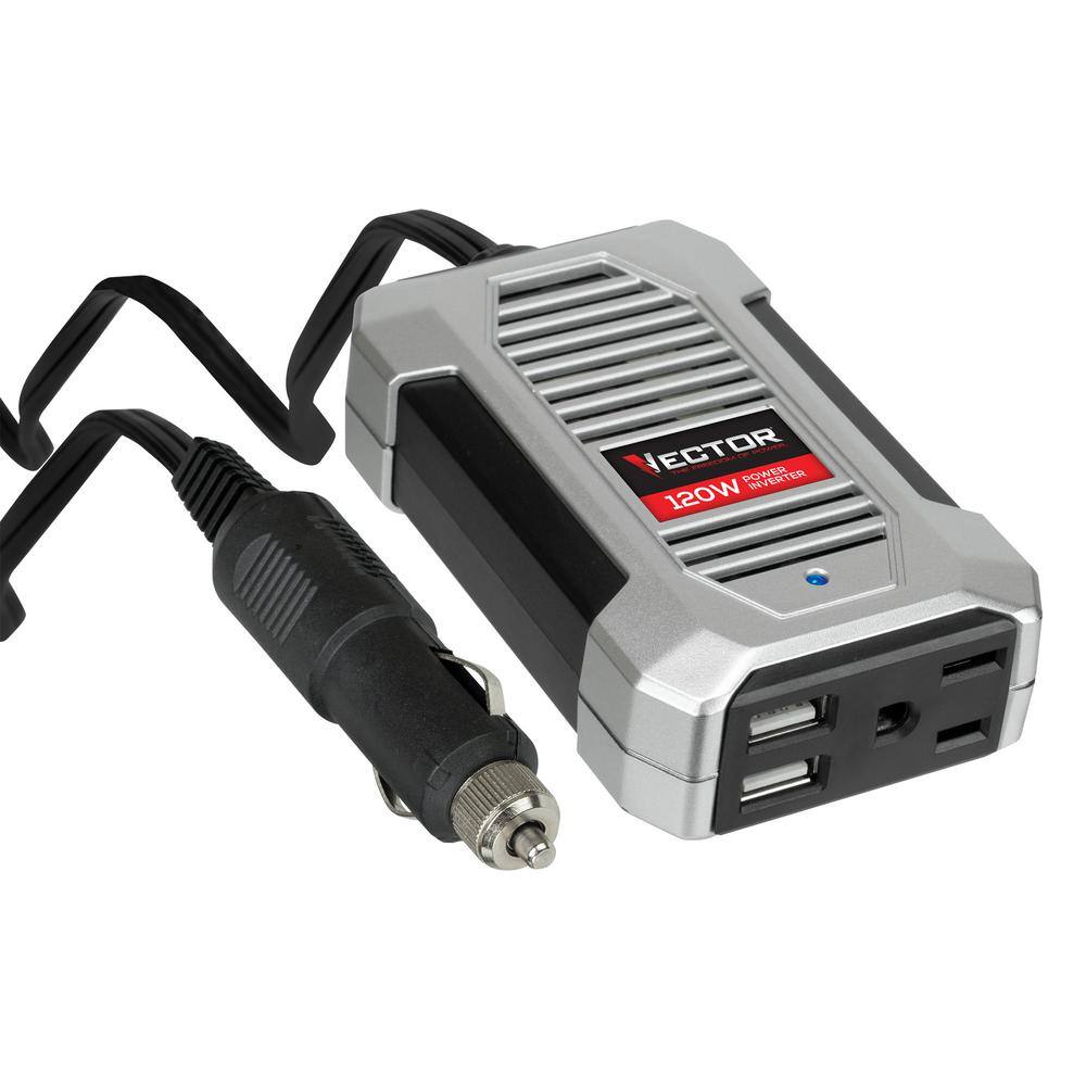 VECTOR 120 Watt Power Inverter 12V DC 120V AC Dual USB Charging Ports PI120SV