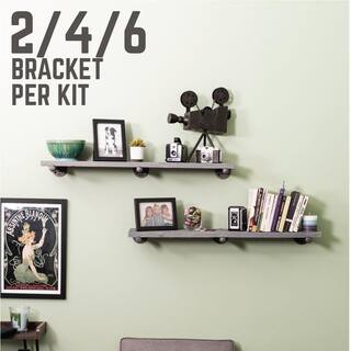 Pipe Decor 12 in. Black Pipe 12 in. L Wall Mounted Shelf Bracket Kit (6-Pack) 365PD1212LGBR-3