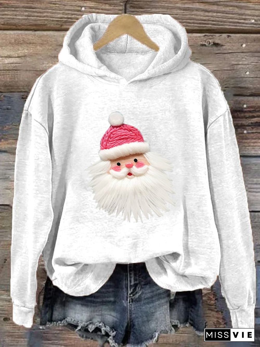 Women's Pink Santa Print Hoodie