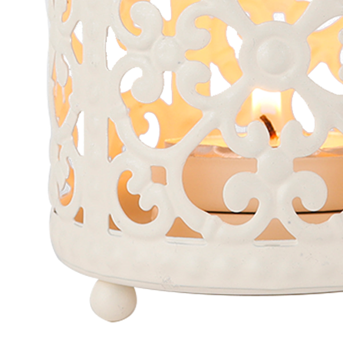 JHY DESIGN 2 Set of Small Metal Hollow Candle Stick Holder (White Birdcage)