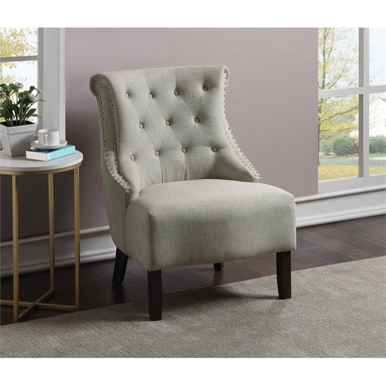 Traditional Accent Chair  Scrolled and Button Tufted Back With Padded Seat   Transitional   Armchairs And Accent Chairs   by Declusia  Houzz