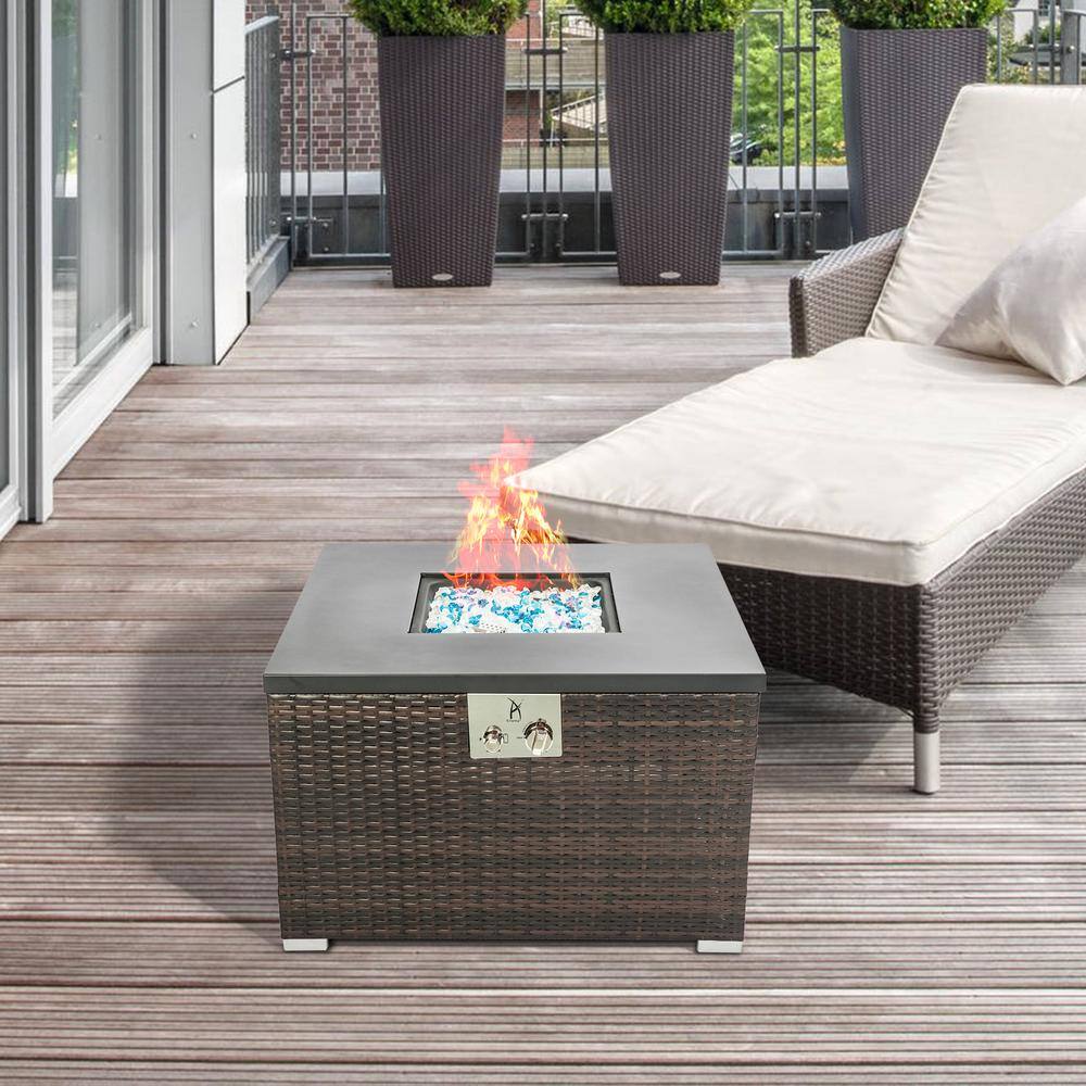 Tunearary Wicker Square Outdoor Gas Propane Fire Pit Table W853HZP35462