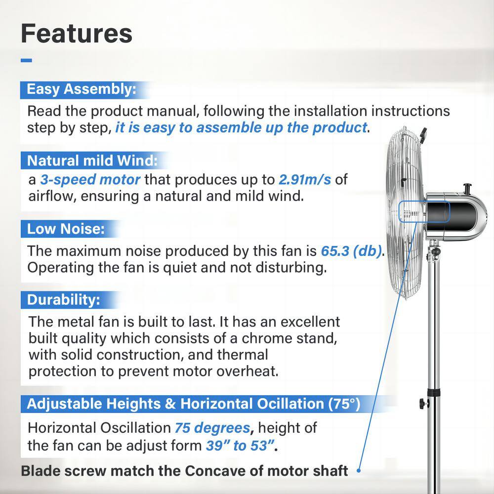 dubbin Premium Metal black Stand Fan with Adjustable Height 3 Speed Settings and Low Noise Operation FXFAN-7023