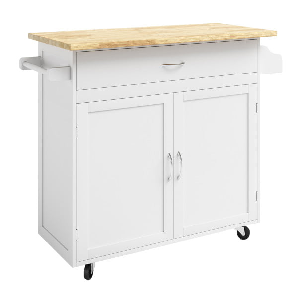 Kitchen Island with Spice Rack and Storage Cabinet – Rolling Cart with Drawers to Use as Coffee Bar