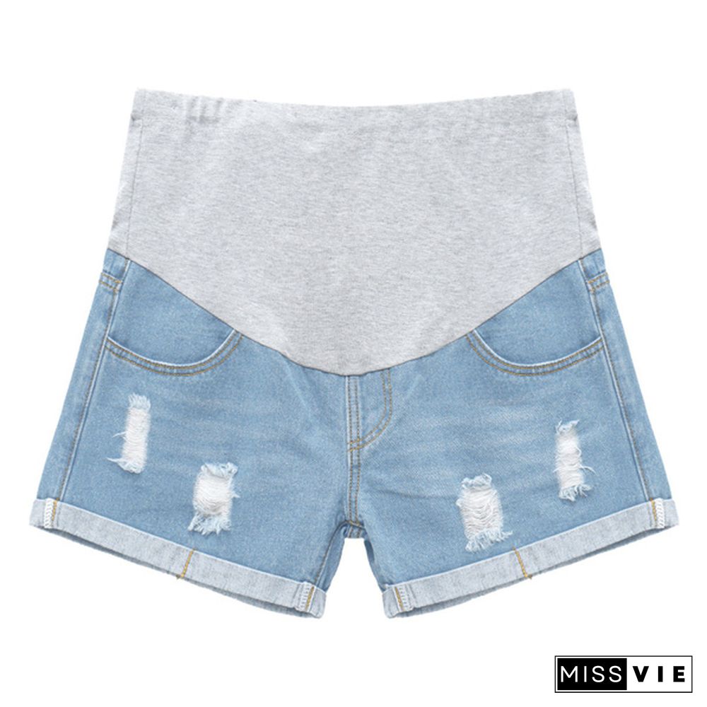 Maternity Shorts for Pregnant Women Denim Shorts Pregnancy Low Waist Loose Ripped Denim Shorts