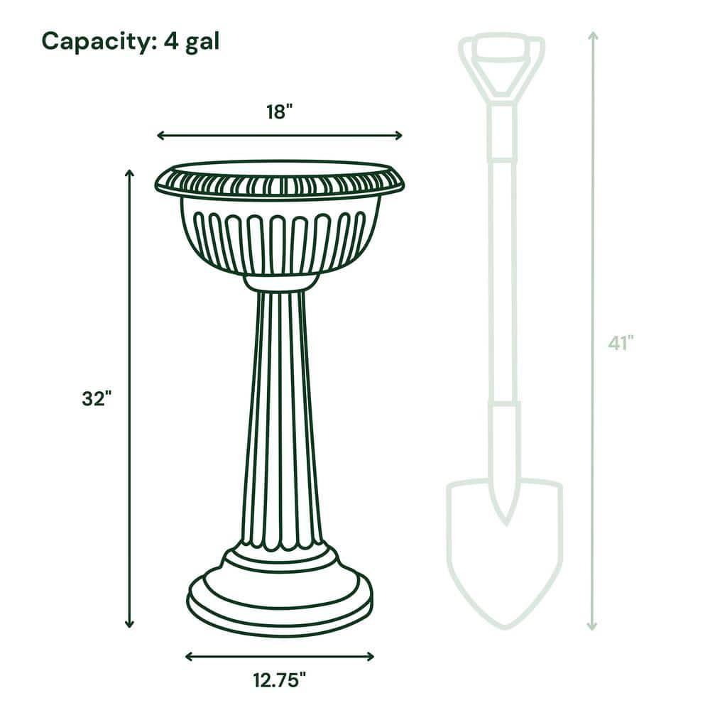 Bloem Grecian 32 in. Casper White Plastic Urn Tall Pedestal Planter GU180-09