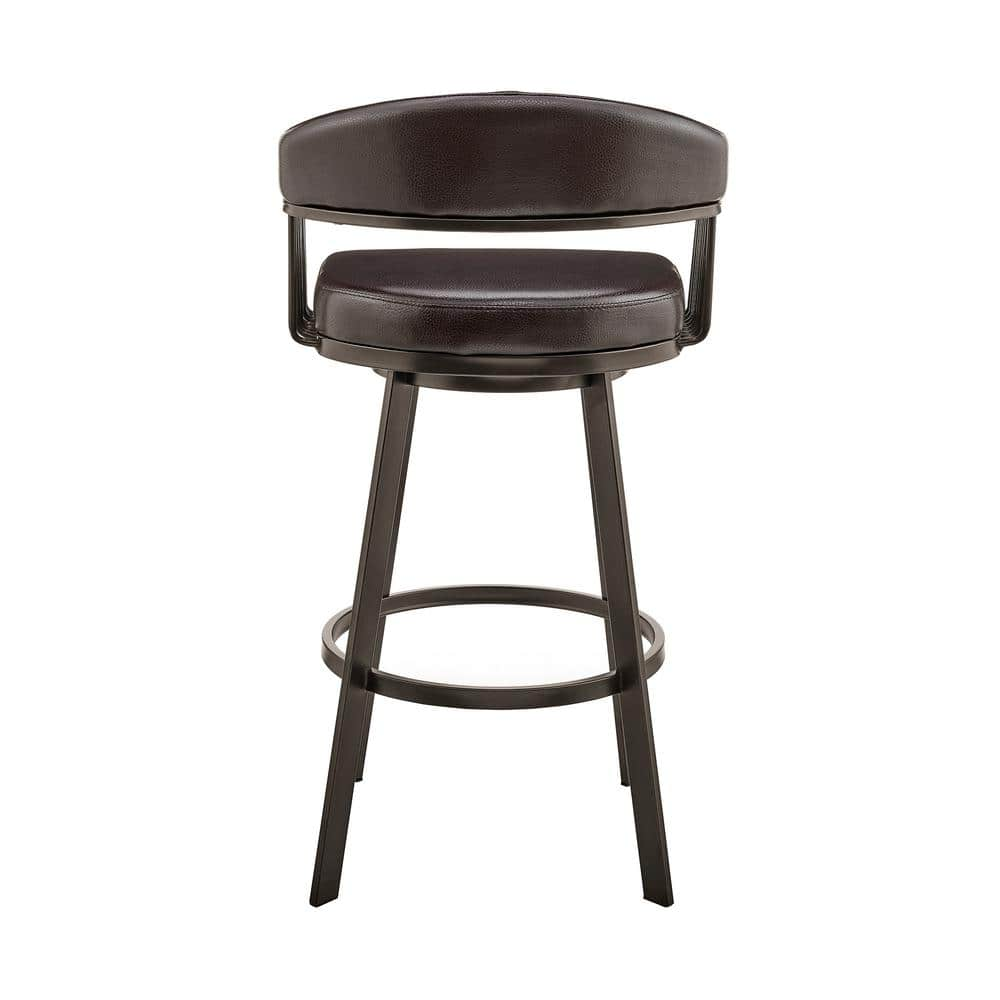 Armen Living Bronson 30 in. Bar Height Low Back Swivel Bar Stool in Java Brown and Chocolate Faux Leather 721535761876