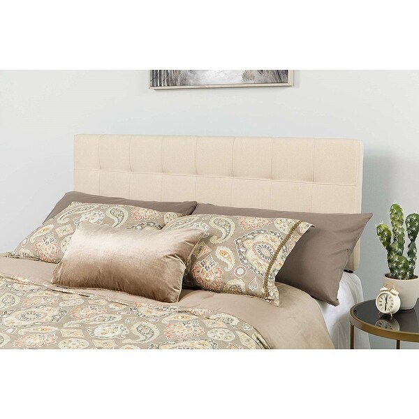 Full size Beige Taupe Fabric Box-Stitch Upholstered Headboard - - 30668006