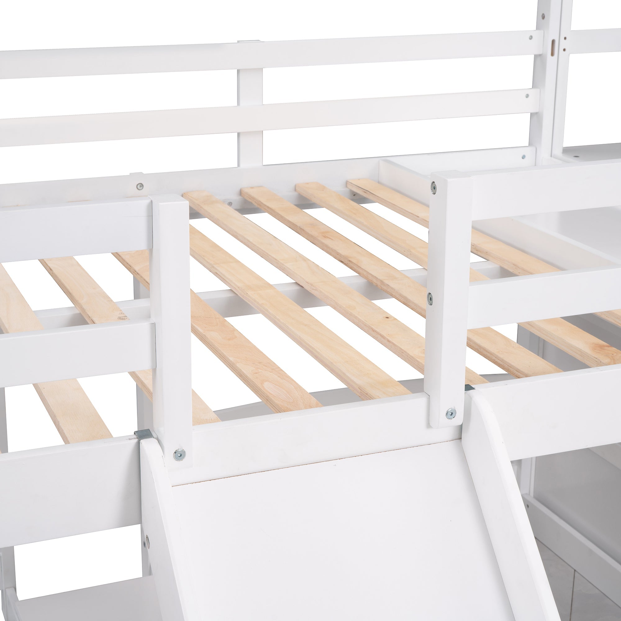 EUROCO Full over Twin & Twin Bunk Bed with Slide and Shelf for Kids, White