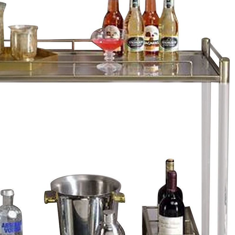 2 Tier Serving Cart with Acrylic and Metal Frame， Brass