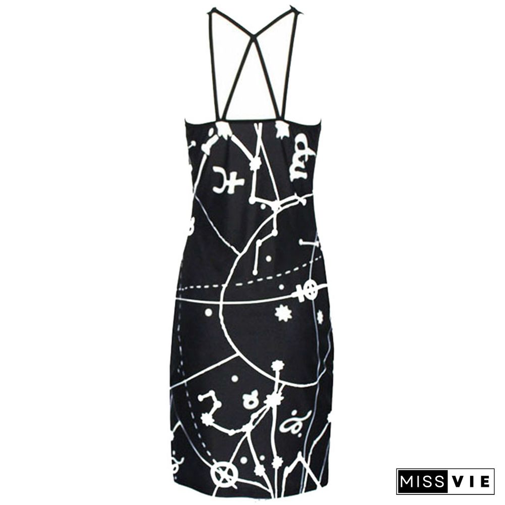 Goth Dress Summer Women Sleeveless Hollow Out Mini Dress Graphic Skeleton Print Clubwear Y2k Dark Academia Clothes