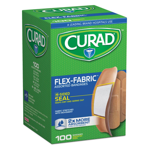 Curad Flex Fabric Bandages， Assorted Sizes， 100/Box (CUR0700RB)