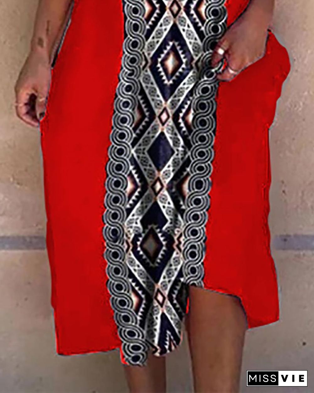 Bohemian Geometric Print Flared Sleeve Casual Maxi Dress P10278