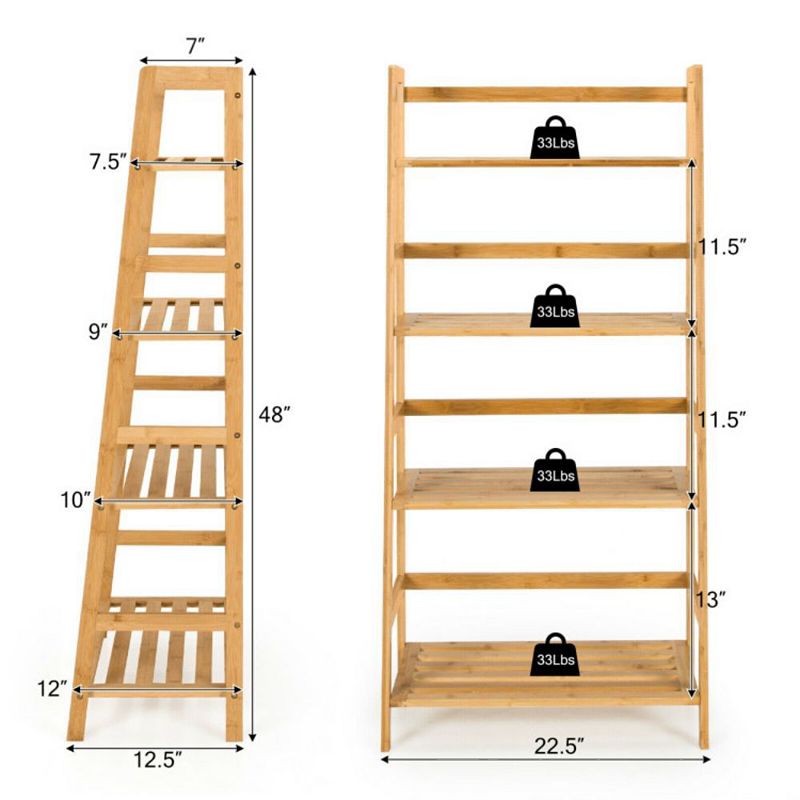 Hivago 4-Tier Bookshelf Ladder Shelf Plant Stand Rack-Natural