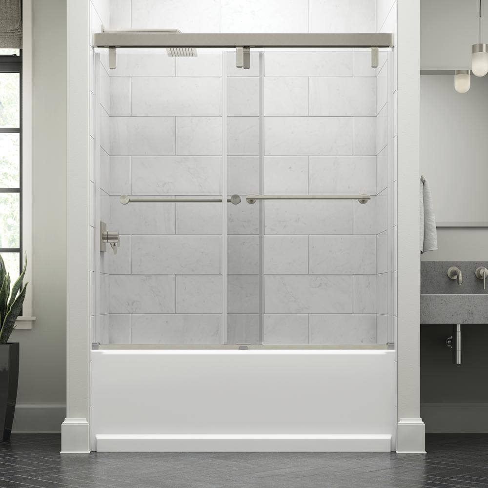 Delta Crestfield 60 in. x 59-14 in. Mod Semi-Frameless Sliding Bathtub Door in Nickel and 38 in. (10mm) Clear Glass SD3441697