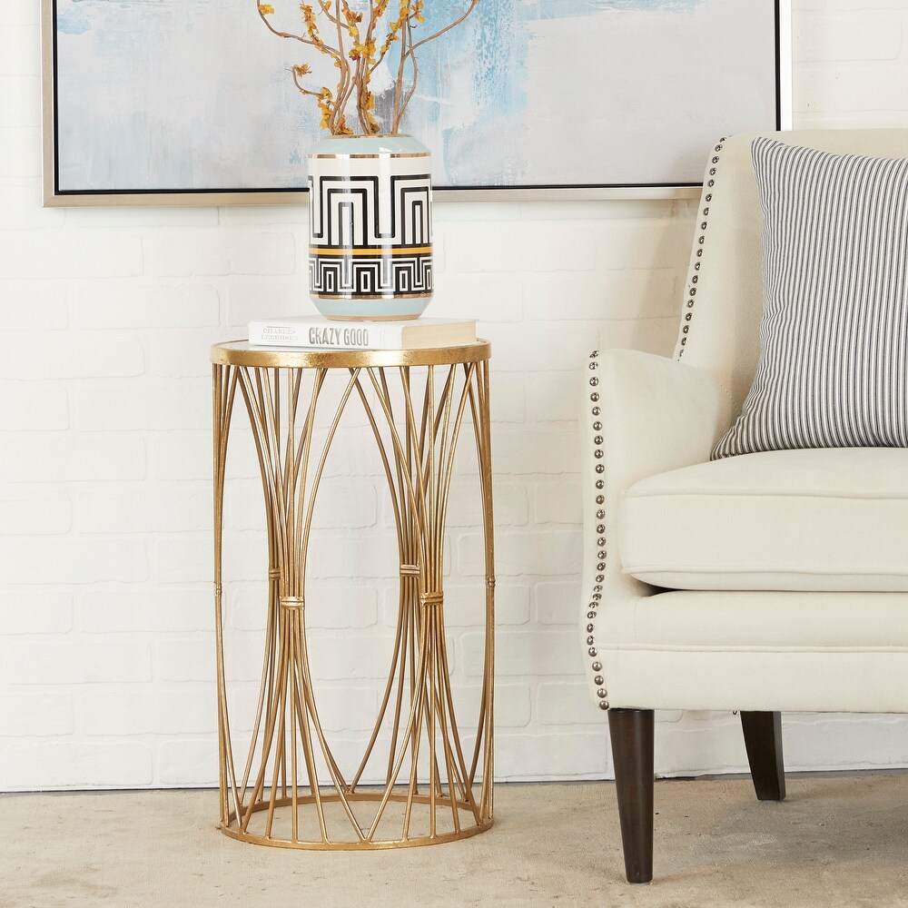 Gold Metal Contemporary Accent Table with Mirrored Glass Top   14 x 14 x 24