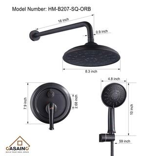 CASAINC 3-Spray Patterns 8.3 in. Wall Mount Dual Shower Heads in Spot Resist Oil-Rubbed Bronze HM-B207-SQ-ORB