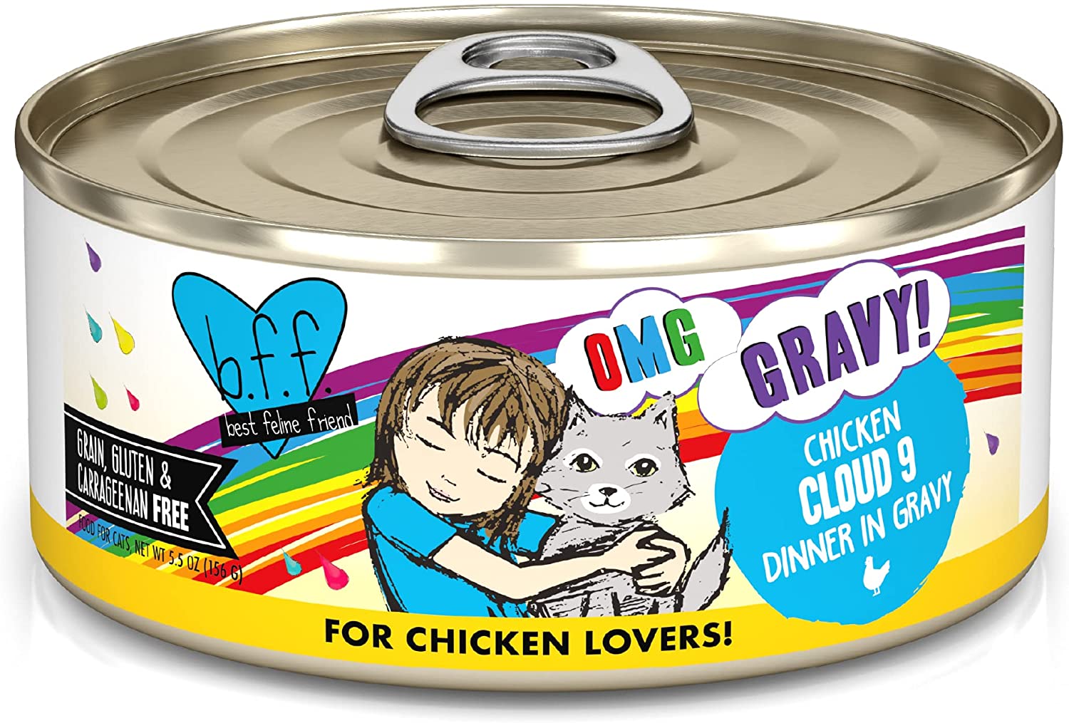 Weruva Wet Cat Food B.F.F. OMG - Best Feline Friend Oh My Gravy!， Chicken Cloud 9 with Chicken in Gravy， 5.5oz Can (Pack of 8)