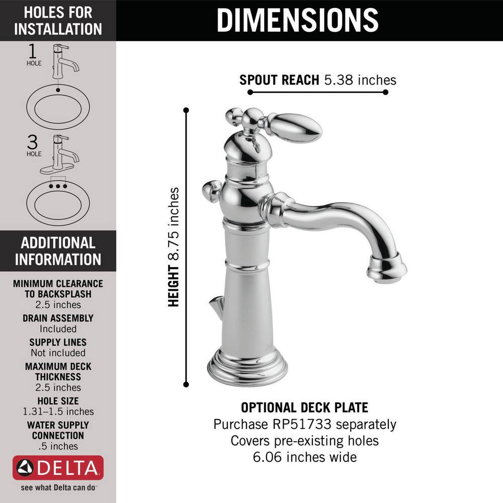 Delta Victorian Single Hole Single-Handle Bathroom Faucet with Metal Drain Assembly in Chrome 555LF