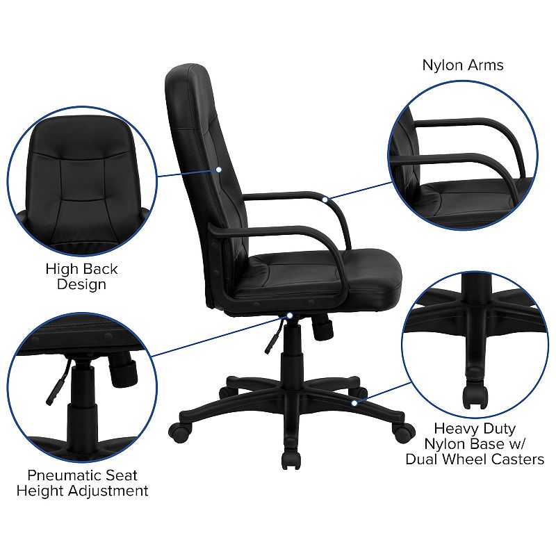 Emma and Oliver High Back Black Glove Vinyl Executive Swivel Office Chair with Arms