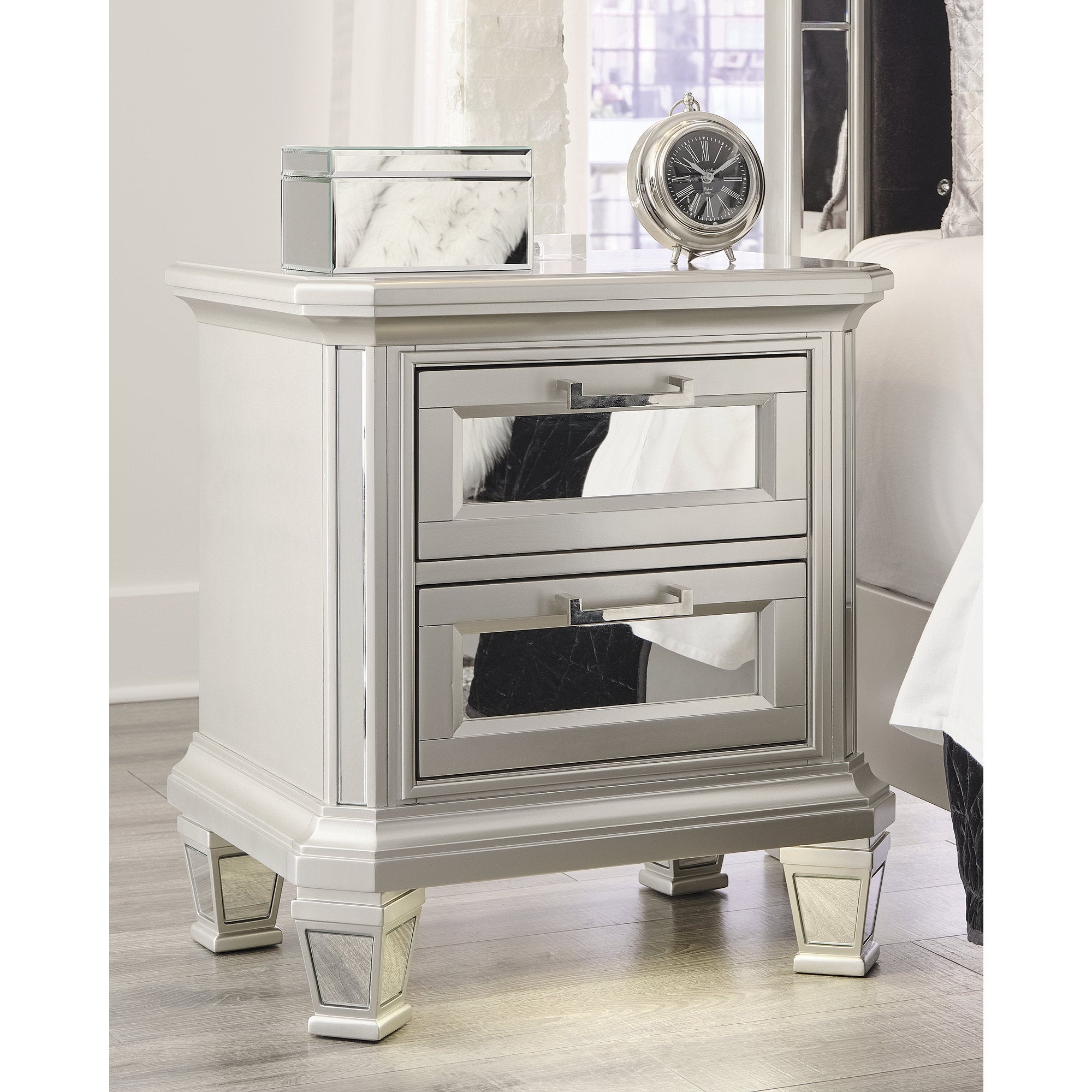 Ashley Furniture Lindenfield Silver 2 Drawer Night Stand - - 36339212