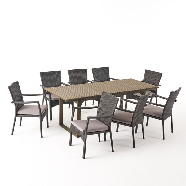 Villa Wood and Wicker 9piece Outdoor Expandable Table Dining Set by Christopher Knight Home