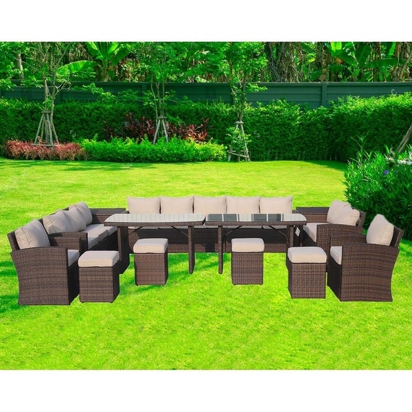 14-Piece Outdoor Wicker Sofa Patio Set Sectional Furniture by Moda Furnishings - Overstock - 28308653