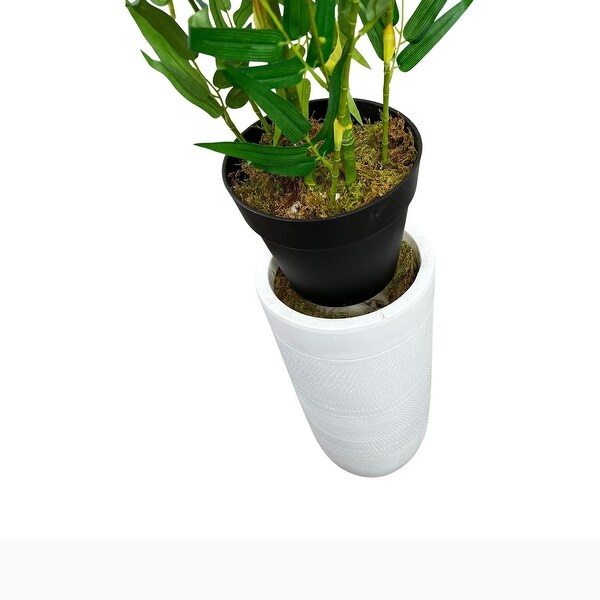 6.5' Artificial Bamboo Plant with White Designer Fiberglass Planter