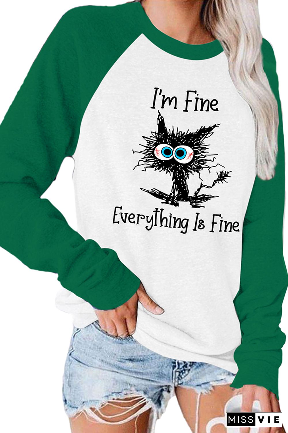 I'm Fine Everything Is Fine Long Sleeve Graphic Tee Wholesale