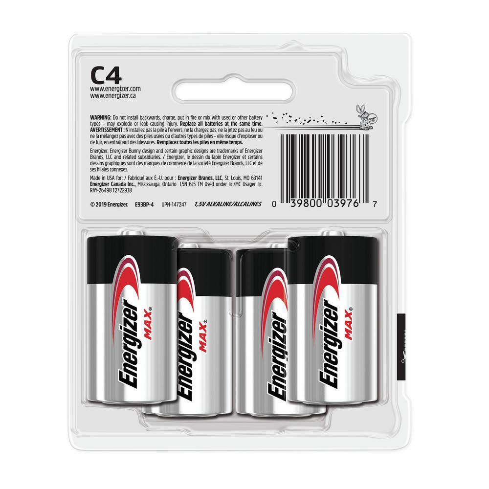 Energizer MAX C Batteries (4-Pack) C Cell Alkaline Batteries E93BP-4