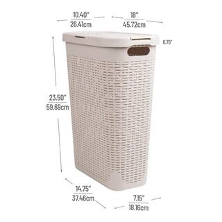 Mind Reader Basket Collection Slim Laundry Hamper 40 Liter (15kg33lbs) Capacity Cut Out Handles Attached Hinged Lid Ivory 40HAMP-IVO