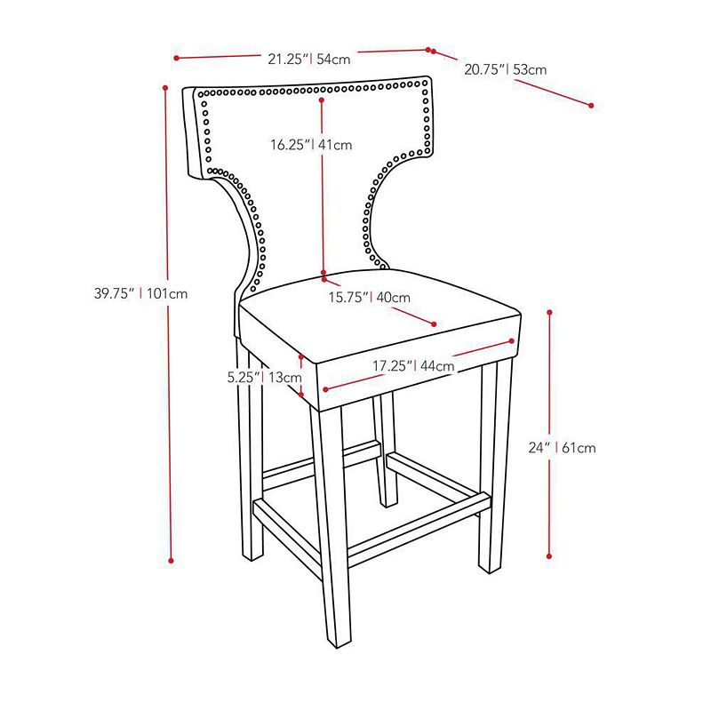 CorLiving Kings Counter Height Barstool with Metal Studs， set of 2