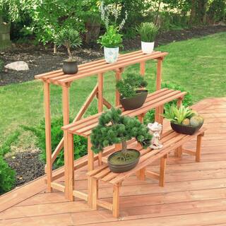 Leisure Season Large 3-Tier 48 in. W x 24 in. D x 32 in. H Brown Step Wooden Plant Stand PS5718