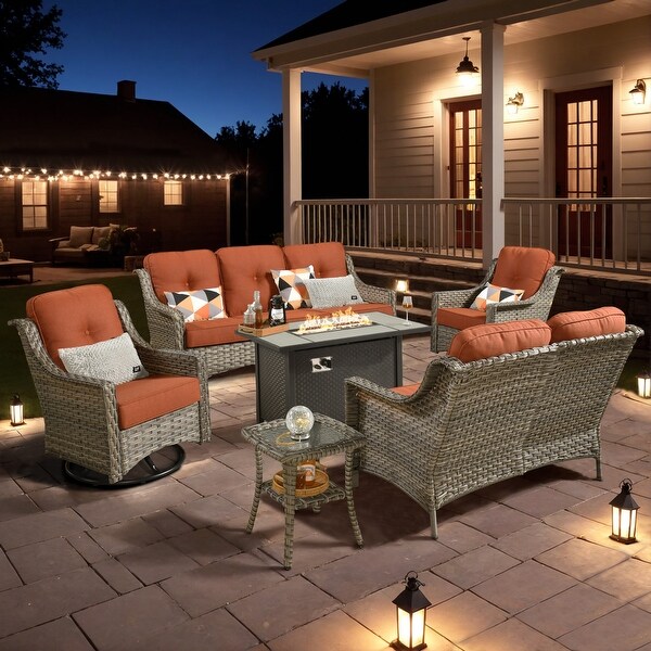 XIZZI Outdoor Rattan Wicker Patio Furniture Conversation Set with Fire Pit Table