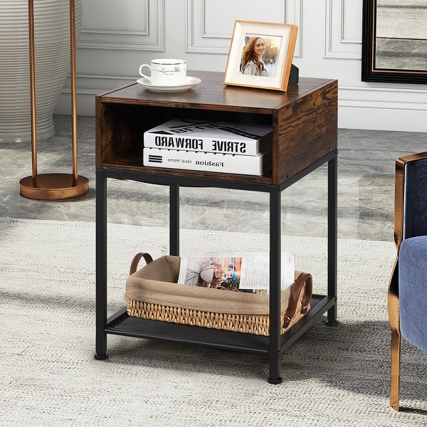 Costway Set of 2 Industrial Nightstand End Side Table W/ Compartment and - See Details