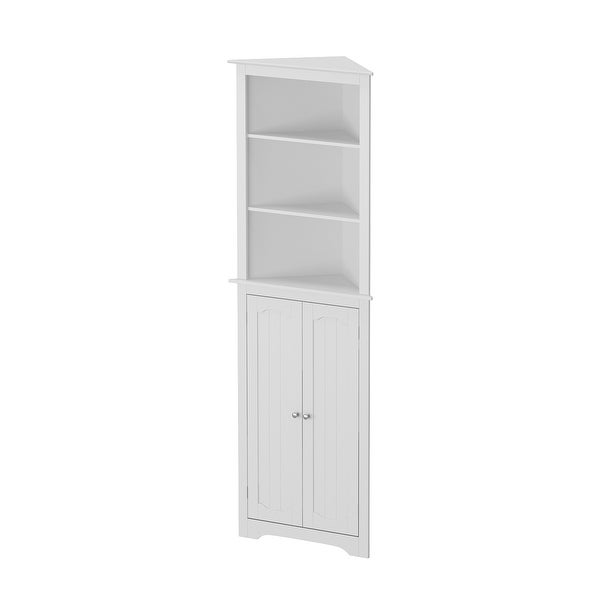 Tall Corner Cabinet Two Doors and Three Tier Shelves Corner Bathroom - 70.9