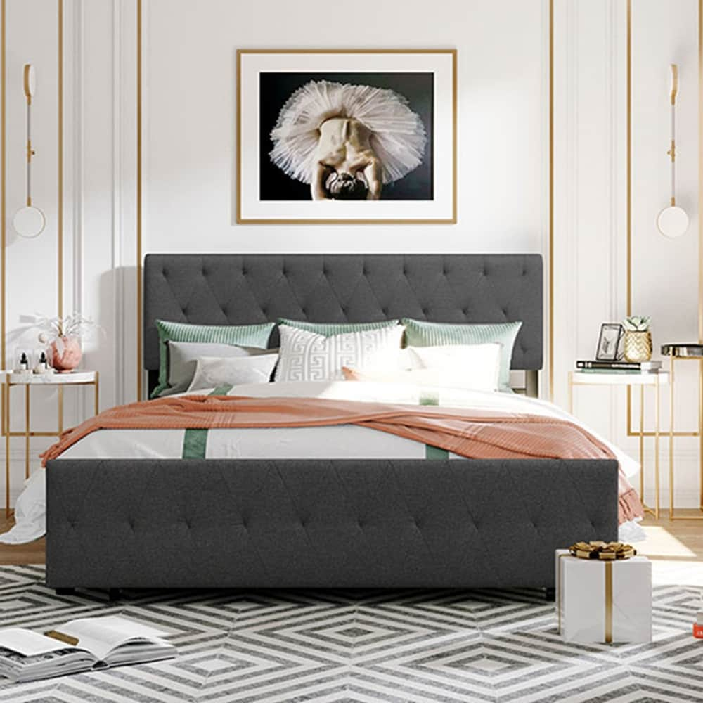 Elegant Design Metal Storage Platform Bed with a Big Drawer