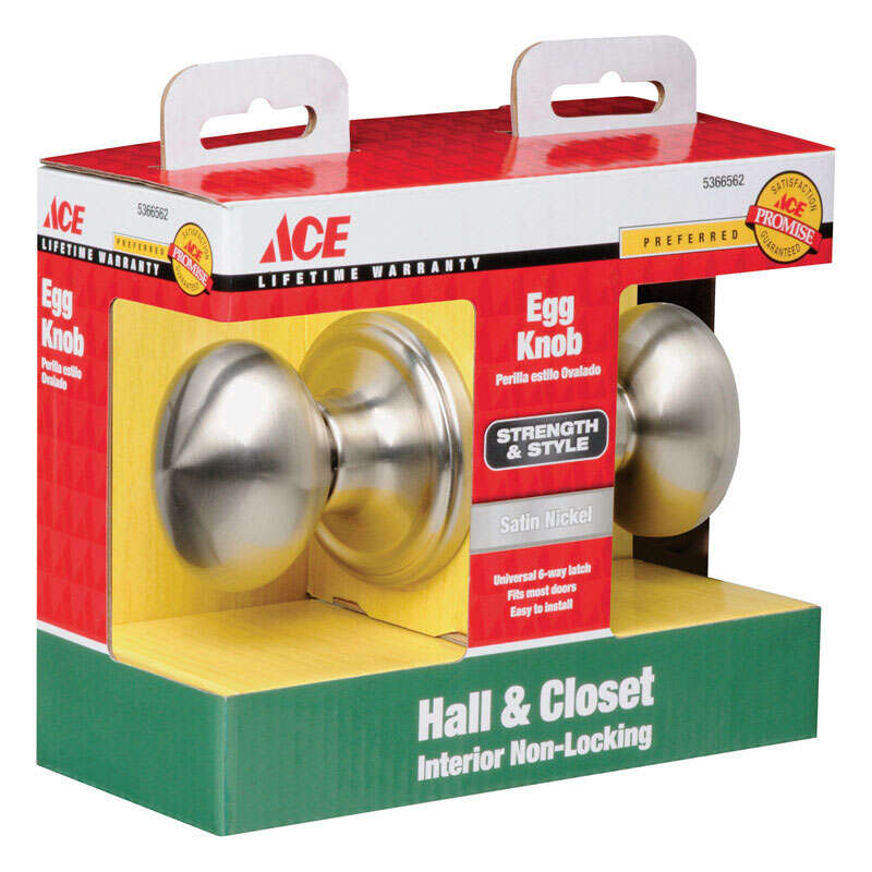 Ace Egg Satin Nickel Passage Lockset 1-3/4 in.