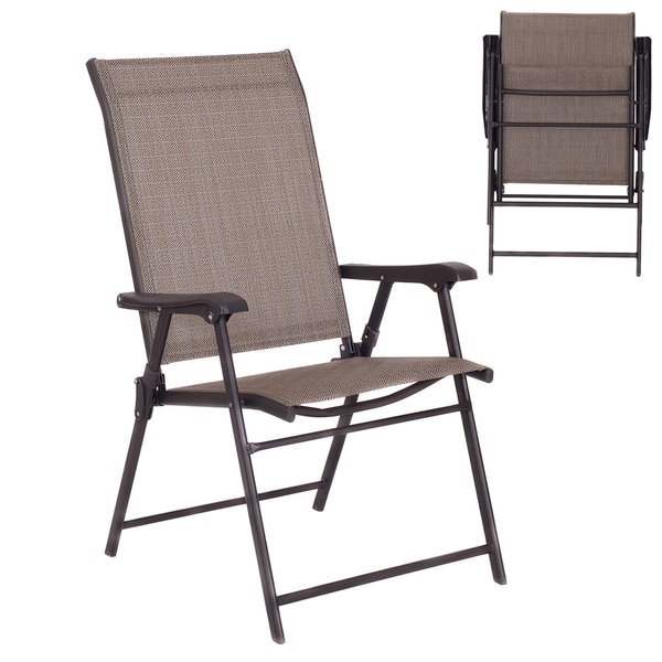 Folding Sling Chair Patio Furniture Set of 2 Armchairs Brown