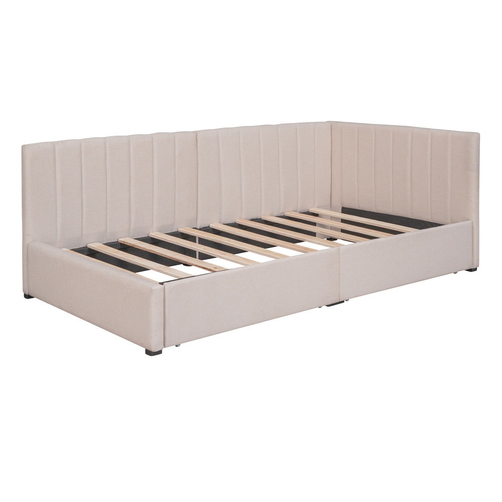 Twin Size Upholstered Daybed with 2 Storage Drawers Twin Size Sofa Bed Frame