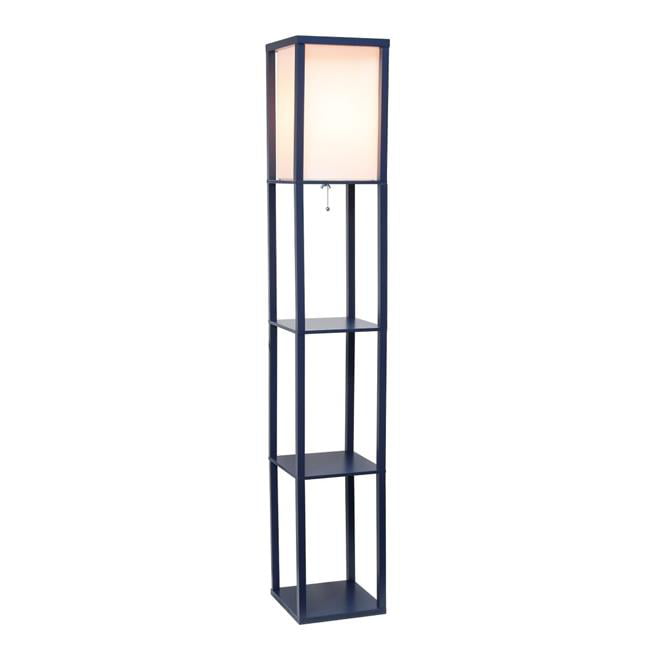 Column Shelf Floor Lamp with Linen Shade& Navy